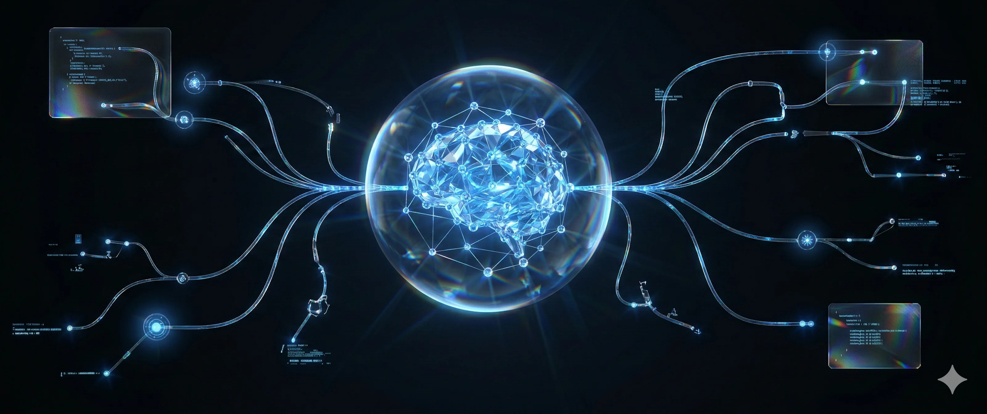 A knowledge graph brain with interconnected systems — specialised AI with persistent, compounding intelligence